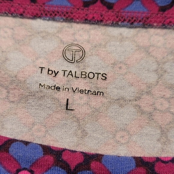 T By Talbots Jersey Ruched Sleeve Ditsy Tile Print Top - Picture 9 of 9